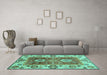 Machine Washable Abstract Turquoise Modern Area Rugs in a Living Room,, wshabs3717turq