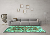 Machine Washable Abstract Turquoise Modern Rug, wshabs3717turq