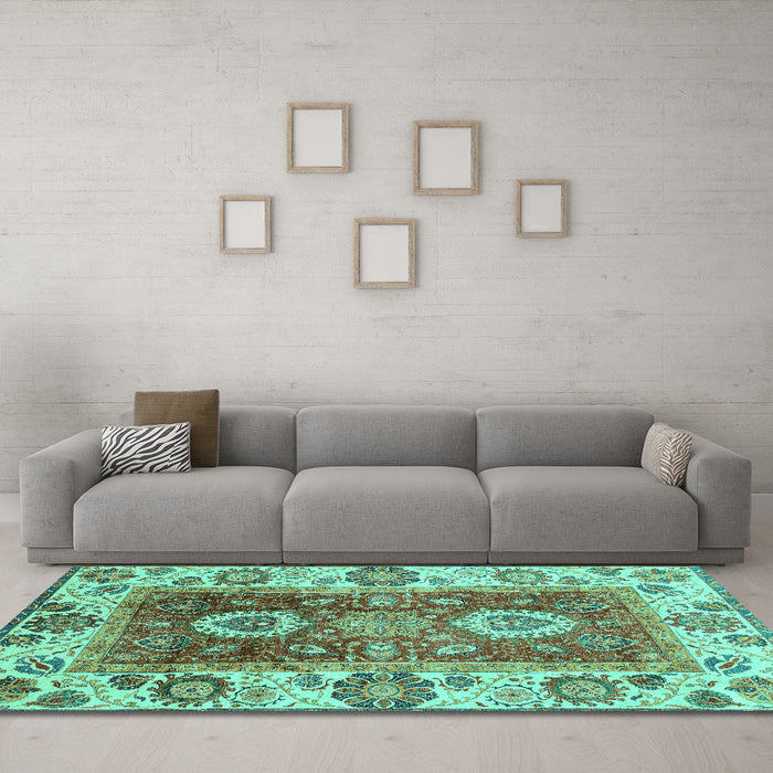 Machine Washable Abstract Turquoise Modern Area Rugs in a Living Room,, wshabs3717turq