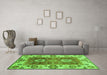 Machine Washable Abstract Green Modern Area Rugs in a Living Room,, wshabs3717grn