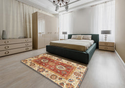 Abstract Yellow Modern Rug in a Bedroom, abs3717
