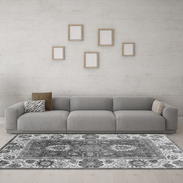 Machine Washable Abstract Gray Modern Rug in a Living Room,, wshabs3717gry