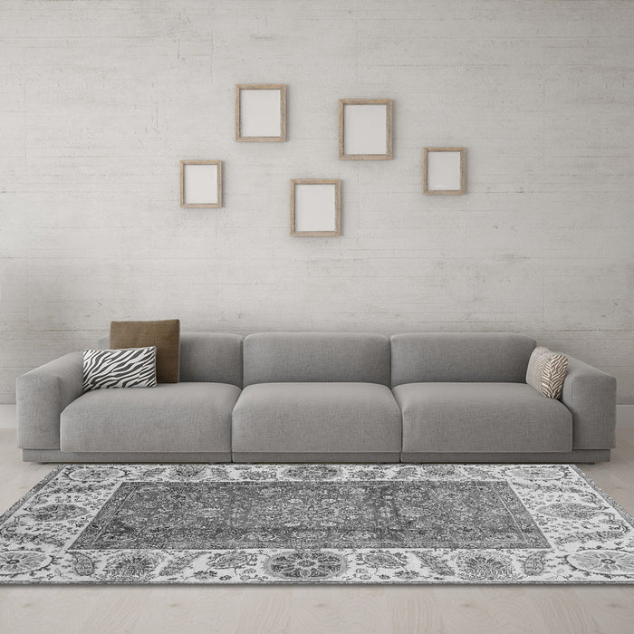 Machine Washable Abstract Gray Modern Rug in a Living Room,, wshabs3718gry