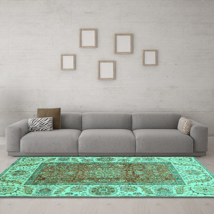 Machine Washable Abstract Turquoise Modern Area Rugs in a Living Room,, wshabs3718turq