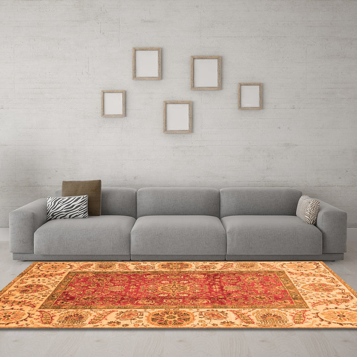 Machine Washable Abstract Orange Modern Area Rugs in a Living Room, wshabs3718org