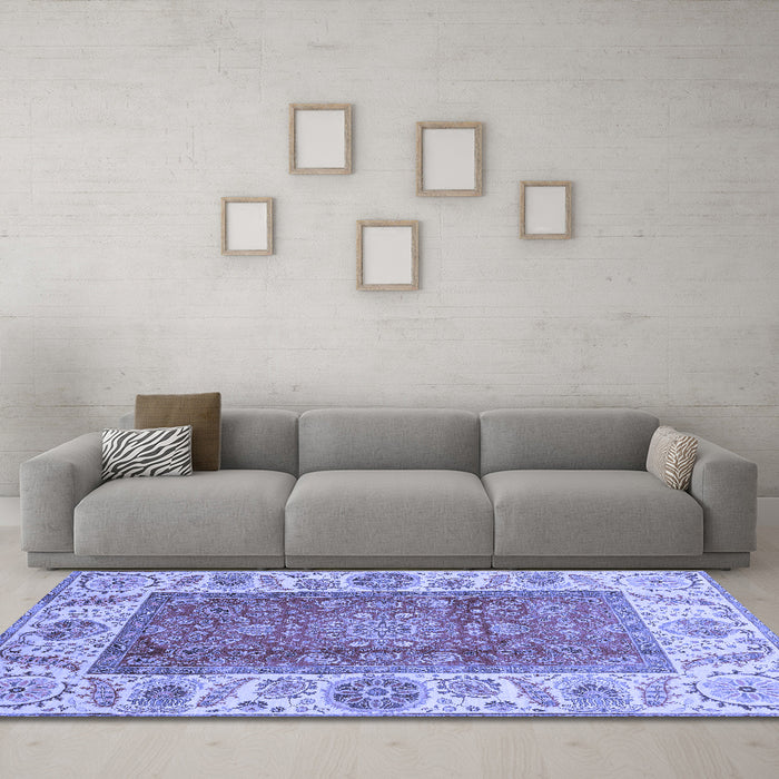 Machine Washable Abstract Blue Modern Rug in a Living Room, wshabs3718blu