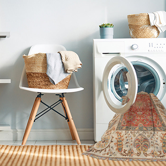 Machine Washable Abstract Red Rug in a Washing Machine, wshabs3718