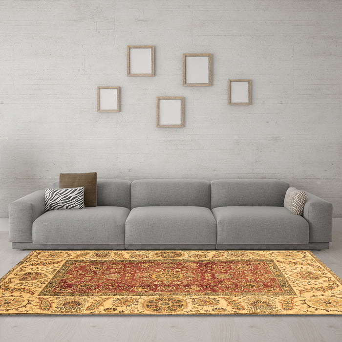 Machine Washable Abstract Brown Modern Rug in a Living Room,, wshabs3718brn