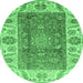 Round Machine Washable Abstract Emerald Green Modern Area Rugs, wshabs3718emgrn