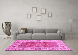 Machine Washable Abstract Pink Modern Rug in a Living Room, wshabs3718pnk