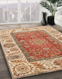 Machine Washable Abstract Red Rug in a Family Room, wshabs3718