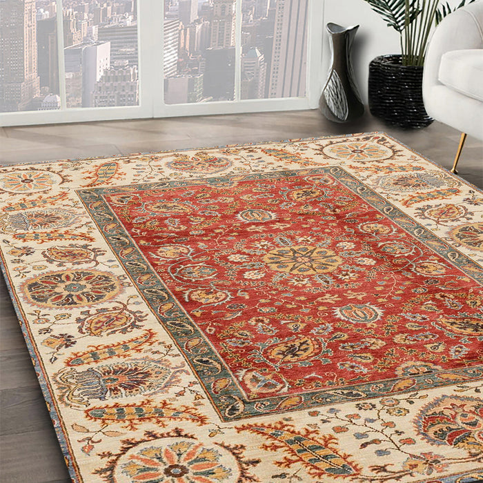 Machine Washable Abstract Red Rug in a Family Room, wshabs3718