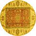 Round Abstract Yellow Modern Rug, abs3718yw