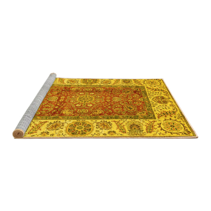 Sideview of Machine Washable Abstract Yellow Modern Rug, wshabs3718yw