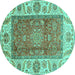 Round Abstract Turquoise Modern Rug, abs3718turq