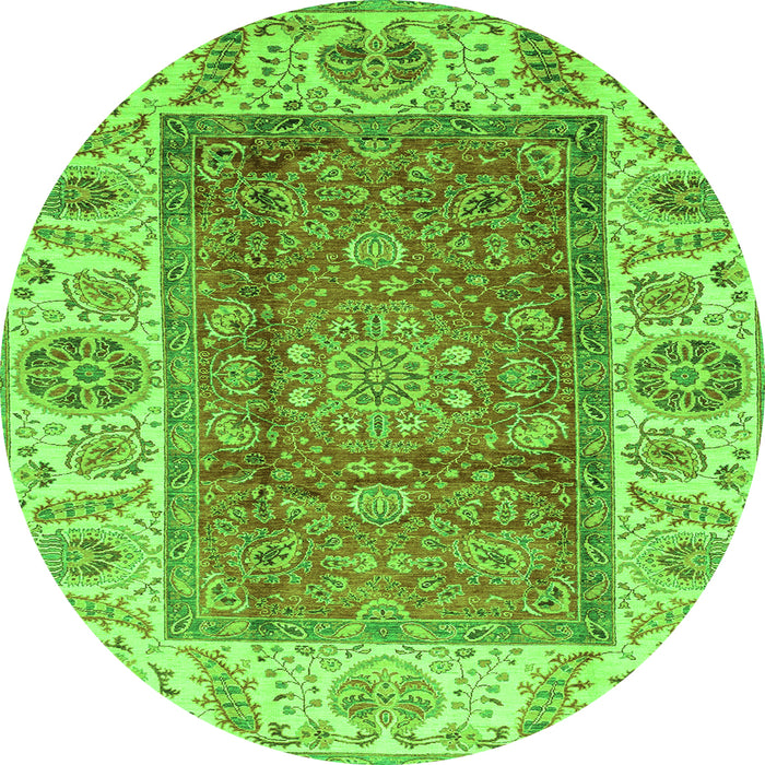 Round Machine Washable Abstract Green Modern Area Rugs, wshabs3718grn
