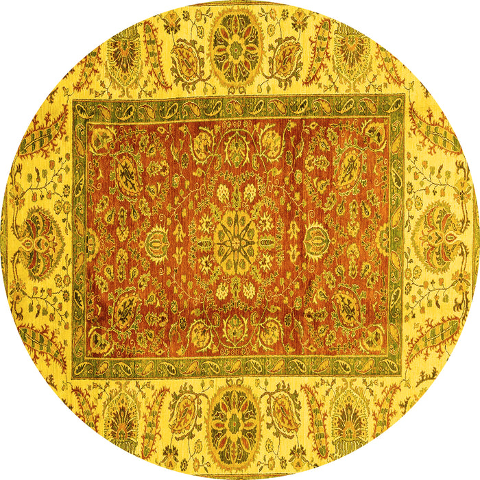 Round Machine Washable Abstract Yellow Modern Rug, wshabs3718yw