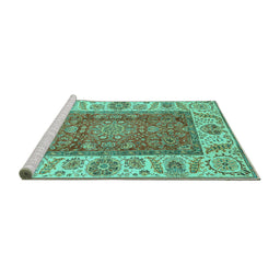 Sideview of Machine Washable Abstract Turquoise Modern Area Rugs, wshabs3718turq