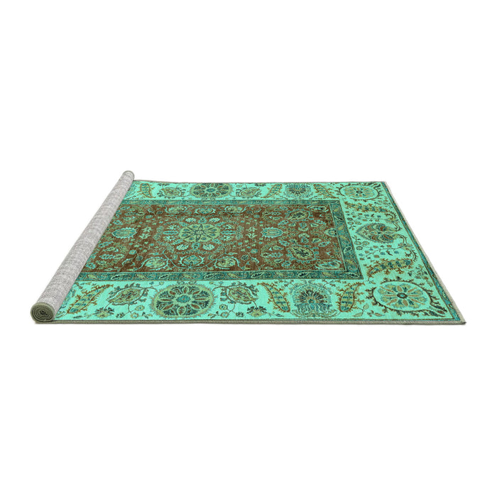 Sideview of Machine Washable Abstract Turquoise Modern Area Rugs, wshabs3718turq