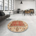 Round Machine Washable Abstract Red Rug in a Office, wshabs3718