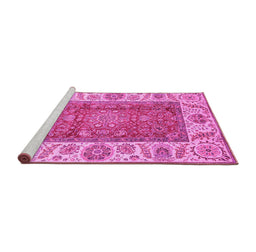 Sideview of Machine Washable Abstract Pink Modern Rug, wshabs3718pnk