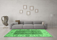 Machine Washable Abstract Emerald Green Modern Rug, wshabs3718emgrn