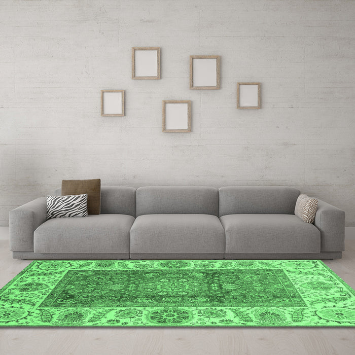 Machine Washable Abstract Emerald Green Modern Area Rugs in a Living Room,, wshabs3718emgrn