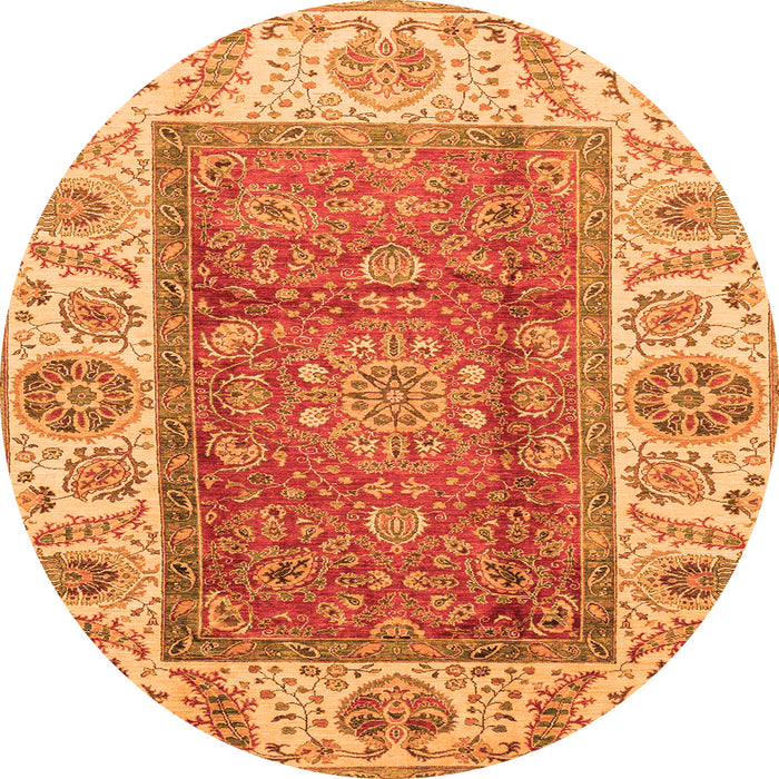 Round Machine Washable Abstract Orange Modern Area Rugs, wshabs3718org