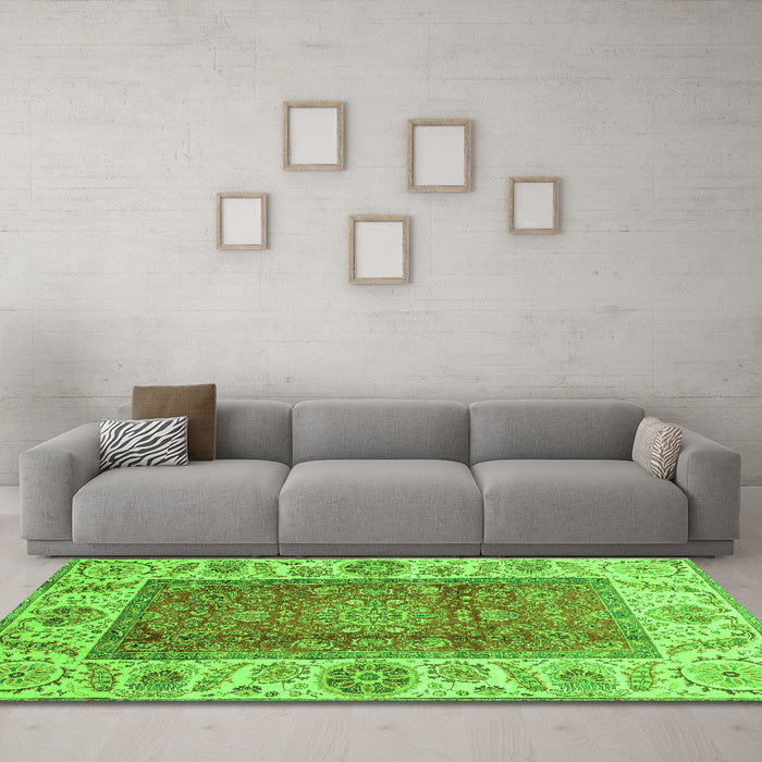 Machine Washable Abstract Green Modern Area Rugs in a Living Room,, wshabs3718grn