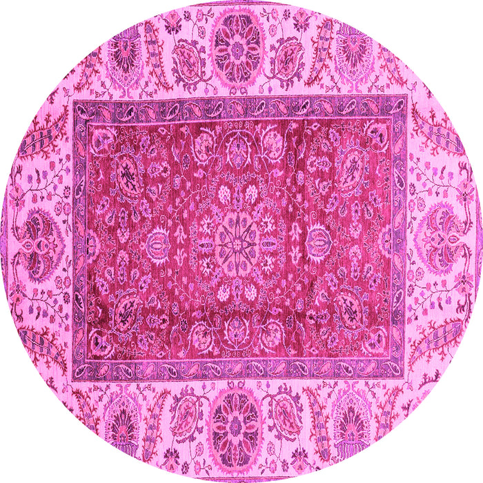 Round Machine Washable Abstract Pink Modern Rug, wshabs3718pnk