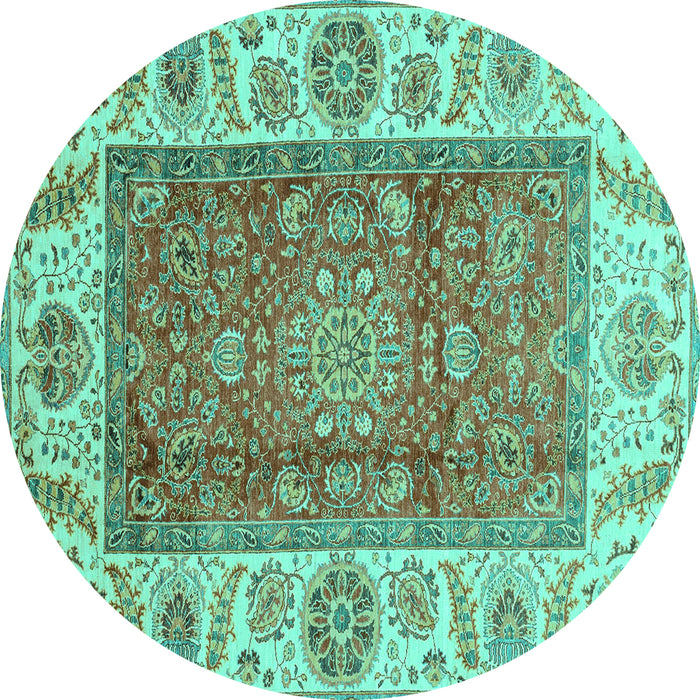 Round Machine Washable Abstract Turquoise Modern Area Rugs, wshabs3718turq