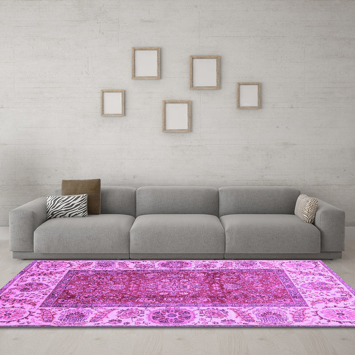 Machine Washable Abstract Purple Modern Area Rugs in a Living Room, wshabs3718pur
