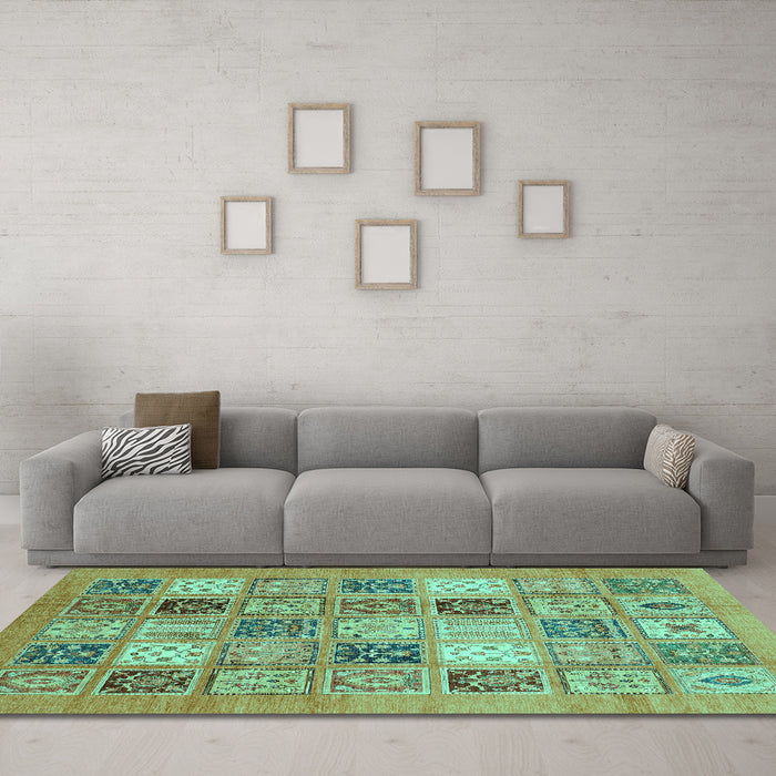 Machine Washable Abstract Turquoise Modern Area Rugs in a Living Room,, wshabs3719turq