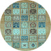 Round Machine Washable Abstract Light Blue Modern Rug, wshabs3719lblu