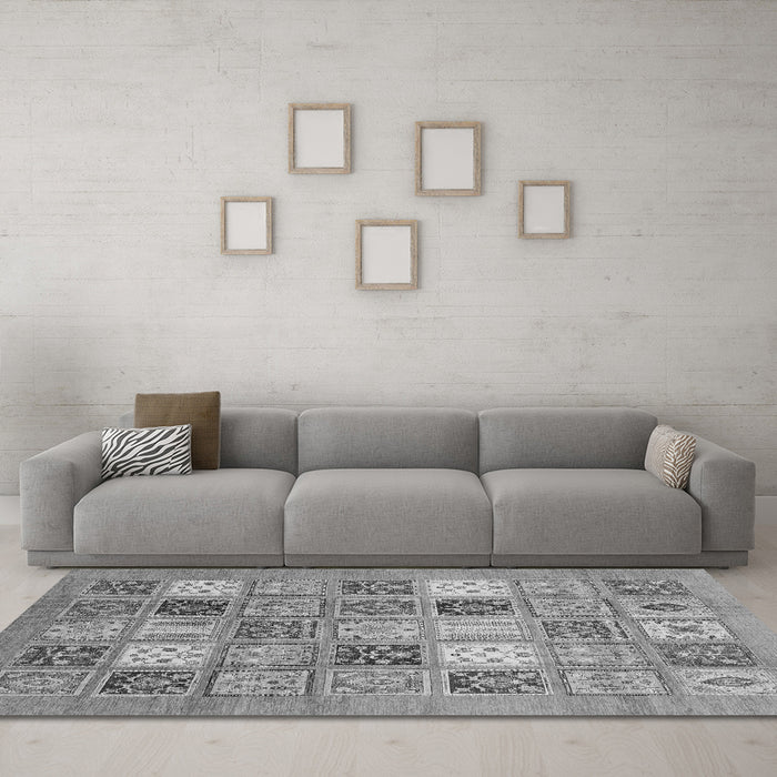 Machine Washable Abstract Gray Modern Rug in a Living Room,, wshabs3719gry