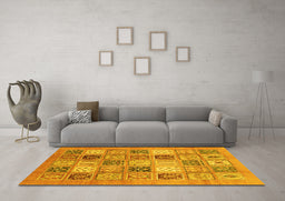 Machine Washable Abstract Yellow Modern Rug in a Living Room, wshabs3719yw