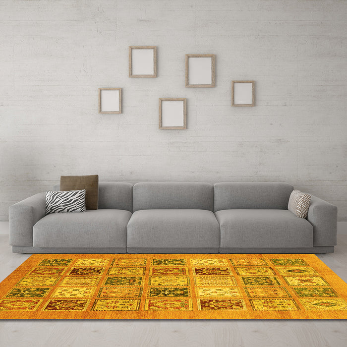 Machine Washable Abstract Yellow Modern Rug in a Living Room, wshabs3719yw