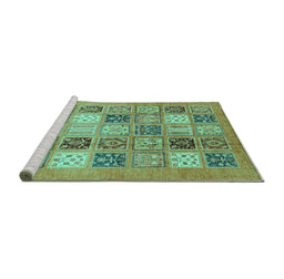 Sideview of Machine Washable Abstract Turquoise Modern Area Rugs, wshabs3719turq