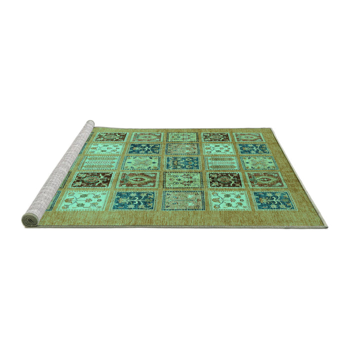 Sideview of Machine Washable Abstract Turquoise Modern Area Rugs, wshabs3719turq