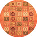 Round Machine Washable Abstract Orange Modern Area Rugs, wshabs3719org