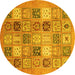 Round Machine Washable Abstract Yellow Modern Rug, wshabs3719yw