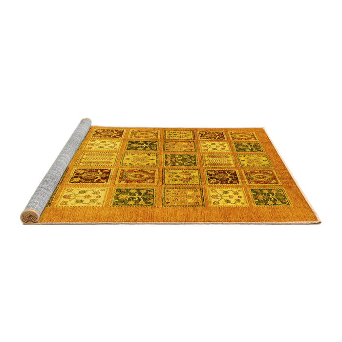Sideview of Machine Washable Abstract Yellow Modern Rug, wshabs3719yw