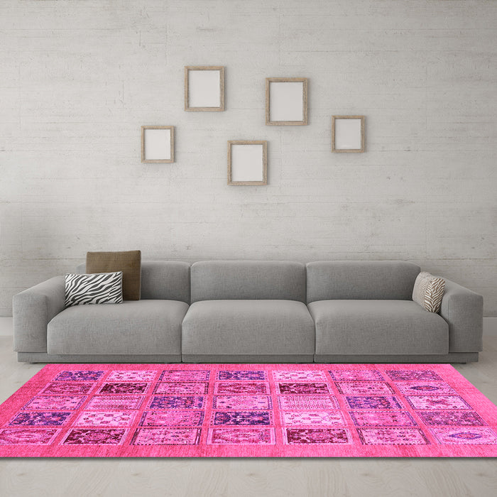 Machine Washable Abstract Pink Modern Rug in a Living Room, wshabs3719pnk