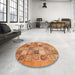 Round Machine Washable Abstract Orange Rug in a Office, wshabs3719