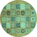 Round Machine Washable Abstract Turquoise Modern Area Rugs, wshabs3719turq