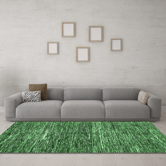 Machine Washable Abstract Emerald Green Modern Area Rugs in a Living Room,, wshabs371emgrn