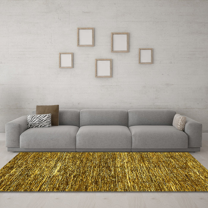 Machine Washable Abstract Yellow Modern Rug in a Living Room, wshabs371yw