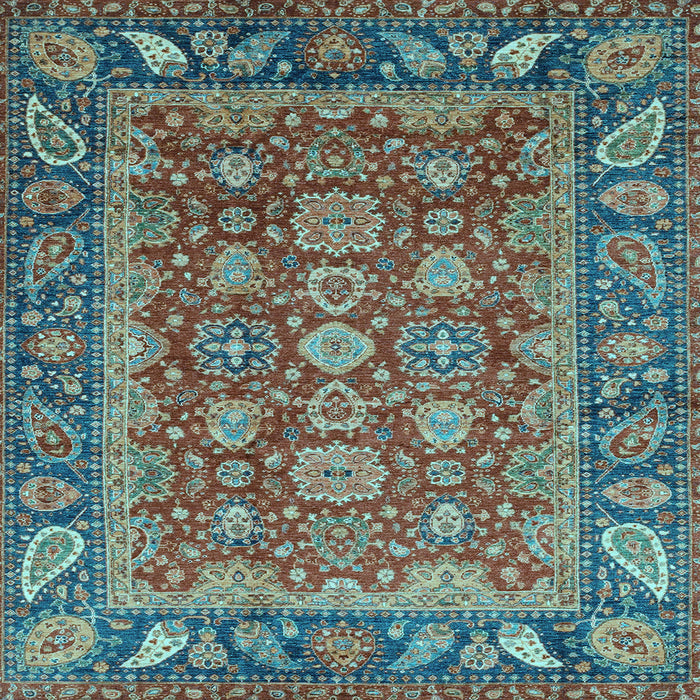 Square Machine Washable Oriental Light Blue Traditional Rug, wshabs3720lblu