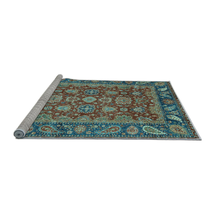 Sideview of Machine Washable Oriental Light Blue Traditional Rug, wshabs3720lblu