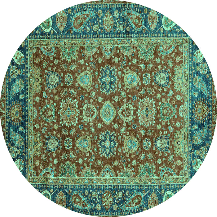 Round Oriental Turquoise Traditional Rug, abs3720turq
